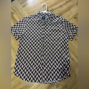 Denim & Flower Short-Sleeve Geometric Button-Down Shirt - Navy & Beige